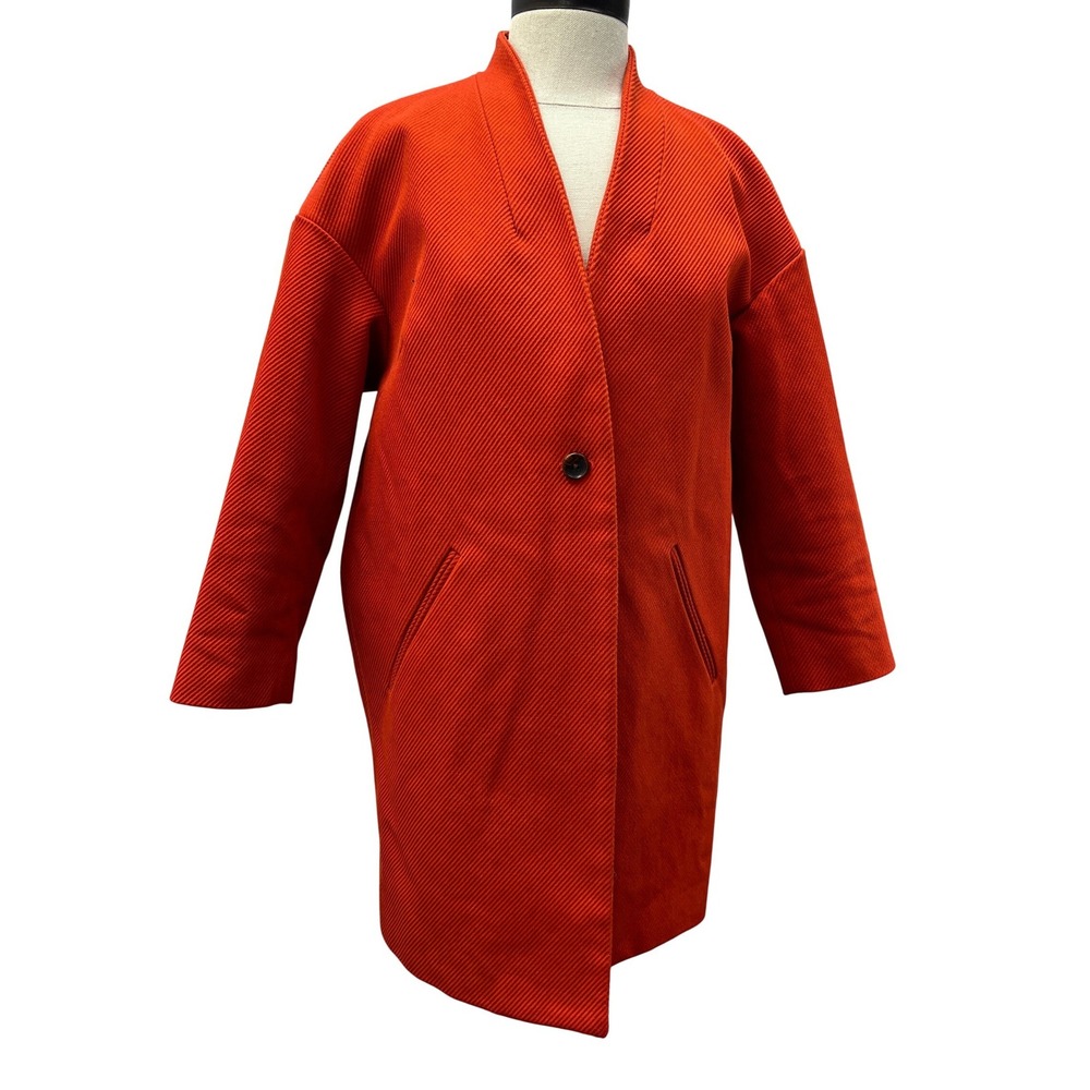 Steven Alan Coat Womens 2 Orange Excellent Cotton Ribbed Single Button‎ Longline